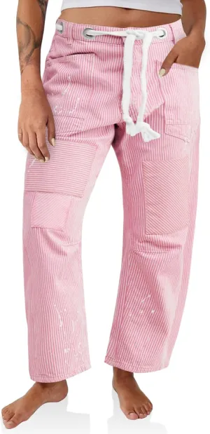 PLNOTME Womens Baggy Barrel Horseshoe Jeans Wide Leg Patchwork Low Rise Denim Pants with Pockets