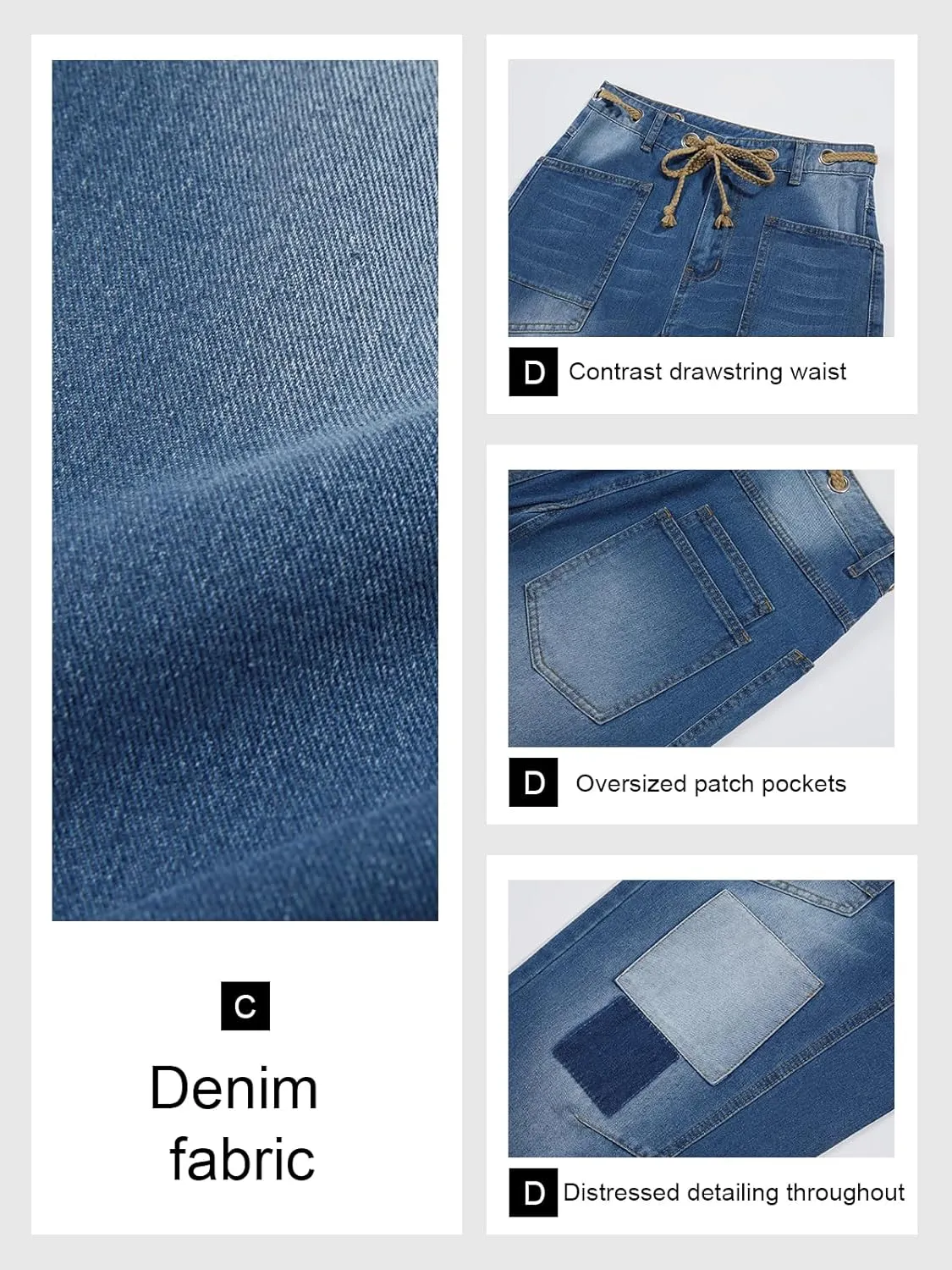 PLNOTME Womens Baggy Barrel Horseshoe Jeans Wide Leg Patchwork Low Rise Denim Pants with Pockets