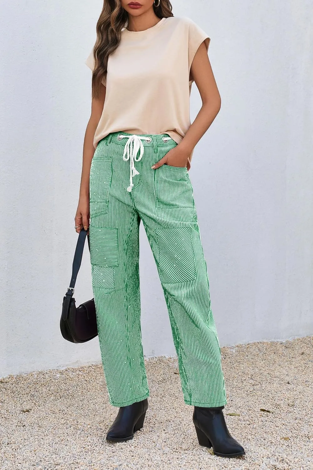 PLNOTME Womens Baggy Barrel Horseshoe Jeans Wide Leg Patchwork Low Rise Denim Pants with Pockets