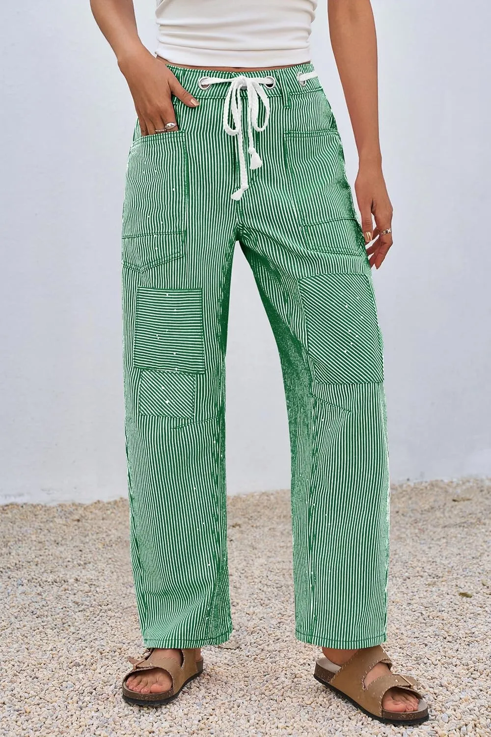 PLNOTME Womens Baggy Barrel Horseshoe Jeans Wide Leg Patchwork Low Rise Denim Pants with Pockets