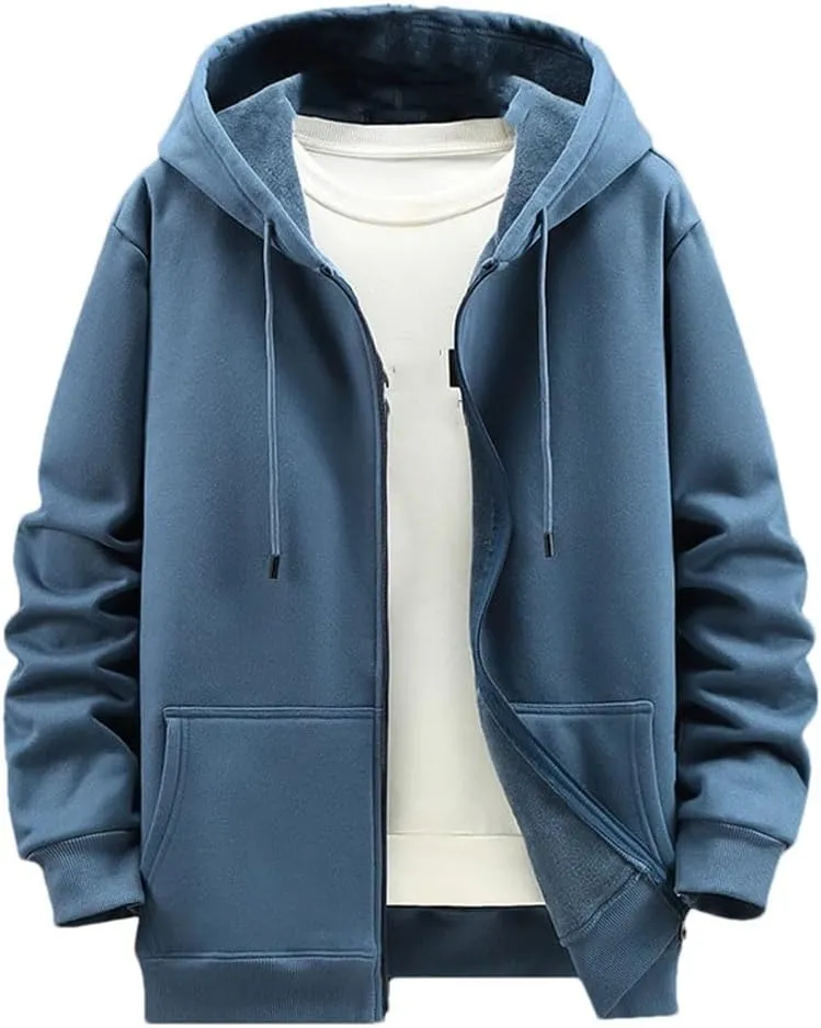 Plus Size Hoodie Men Autumn Winter Fleece Hoodies Solid Color Jacket Hoodies Big Size Blue Black Jackets
