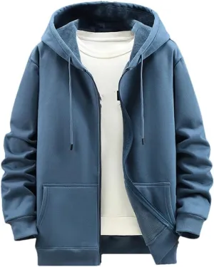 Plus Size Hoodie Men Autumn Winter Fleece Hoodies Solid Color Jacket Hoodies Big Size Blue Black Jackets