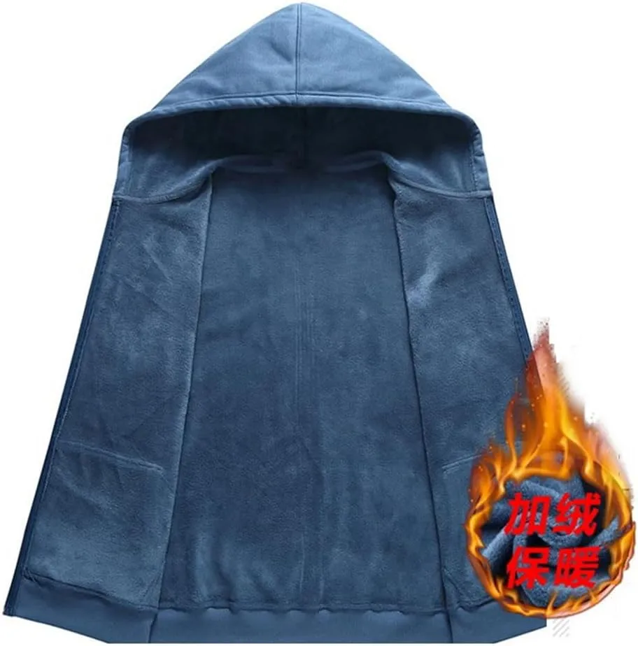 Plus Size Hoodie Men Autumn Winter Fleece Hoodies Solid Color Jacket Hoodies Big Size Blue Black Jackets