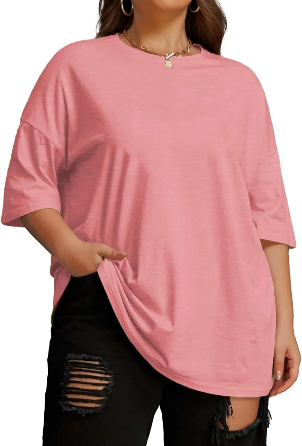 Plus Size Oversized T Shirts Women Drop Shoulder Half Sleeve Tshirt Tee Casual Summer Tunic Tops