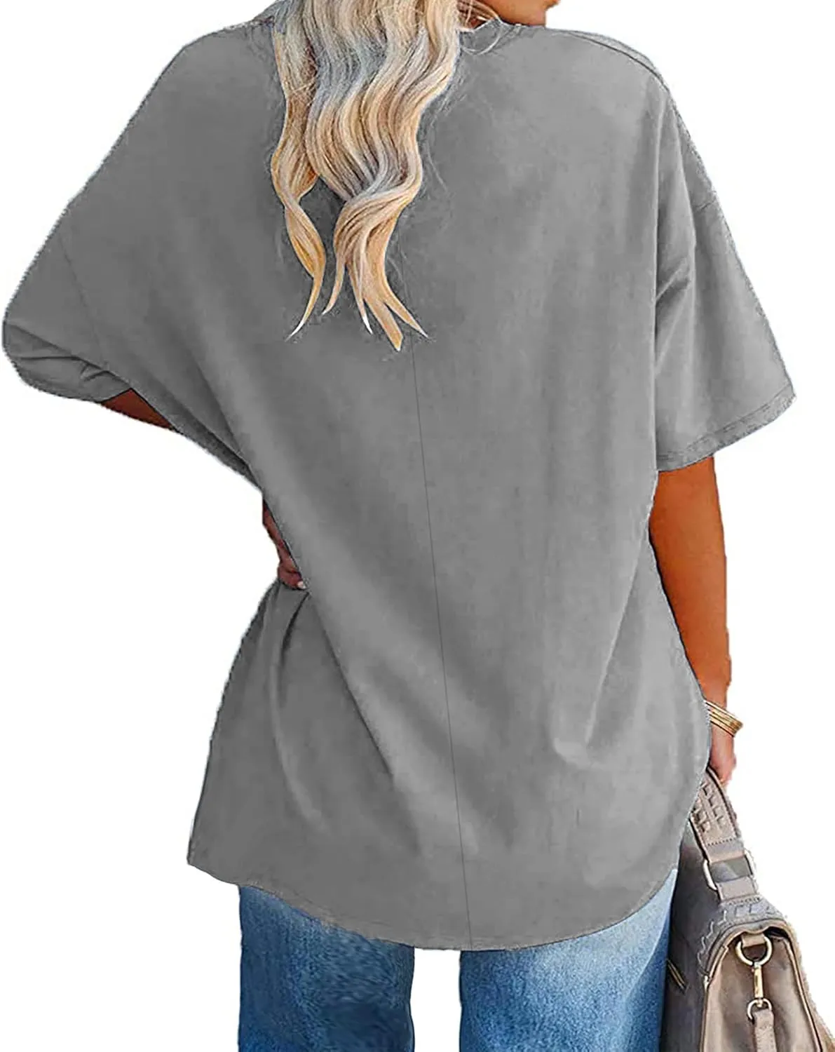 Plus Size Oversized T Shirts Women V Neck Half Sleeve Drop Shoulder Tshirt Casual Summer Tunic Tops