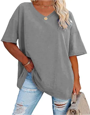 Plus Size Oversized T Shirts Women V Neck Half Sleeve Drop Shoulder Tshirt Casual Summer Tunic Tops