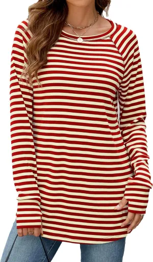 Poetsky Women's Long Sleeve Tunic Tops with Thumb Holes Casual Crew Neck Basic Loose T Shirts