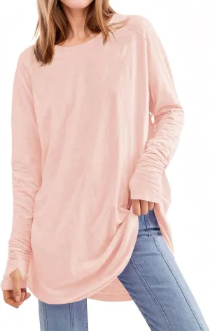 Poetsky Women's Long Sleeve Tunic Tops with Thumb Holes Casual Crew Neck Basic Loose T Shirts