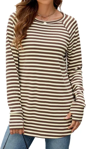 Poetsky Women's Long Sleeve Tunic Tops with Thumb Holes Casual Crew Neck Basic Loose T Shirts