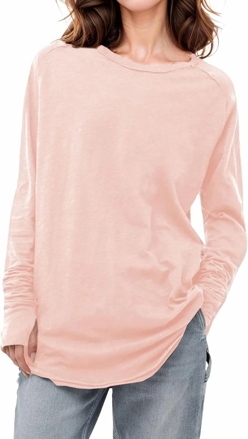 Poetsky Women's Long Sleeve Tunic Tops with Thumb Holes Casual Crew Neck Basic Loose T Shirts