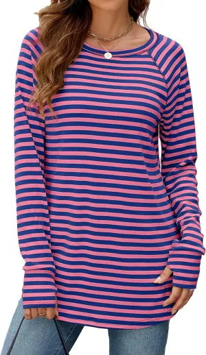 Poetsky Women's Long Sleeve Tunic Tops with Thumb Holes Casual Crew Neck Basic Loose T Shirts
