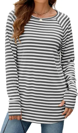 Poetsky Women's Long Sleeve Tunic Tops with Thumb Holes Casual Crew Neck Basic Loose T Shirts