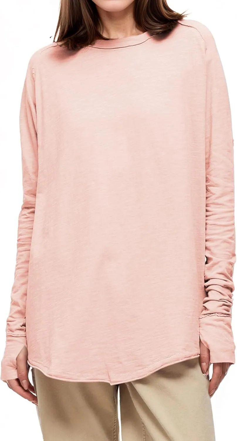 Poetsky Women's Long Sleeve Tunic Tops with Thumb Holes Casual Crew Neck Basic Loose T Shirts