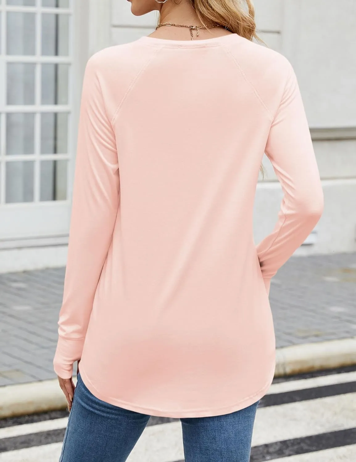 Poetsky Women's Long Sleeve Tunic Tops with Thumb Holes Casual Crew Neck Basic Loose T Shirts