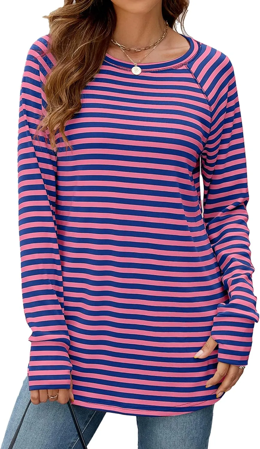 Poetsky Women's Long Sleeve Tunic Tops with Thumb Holes Casual Crew Neck Basic Loose T Shirts