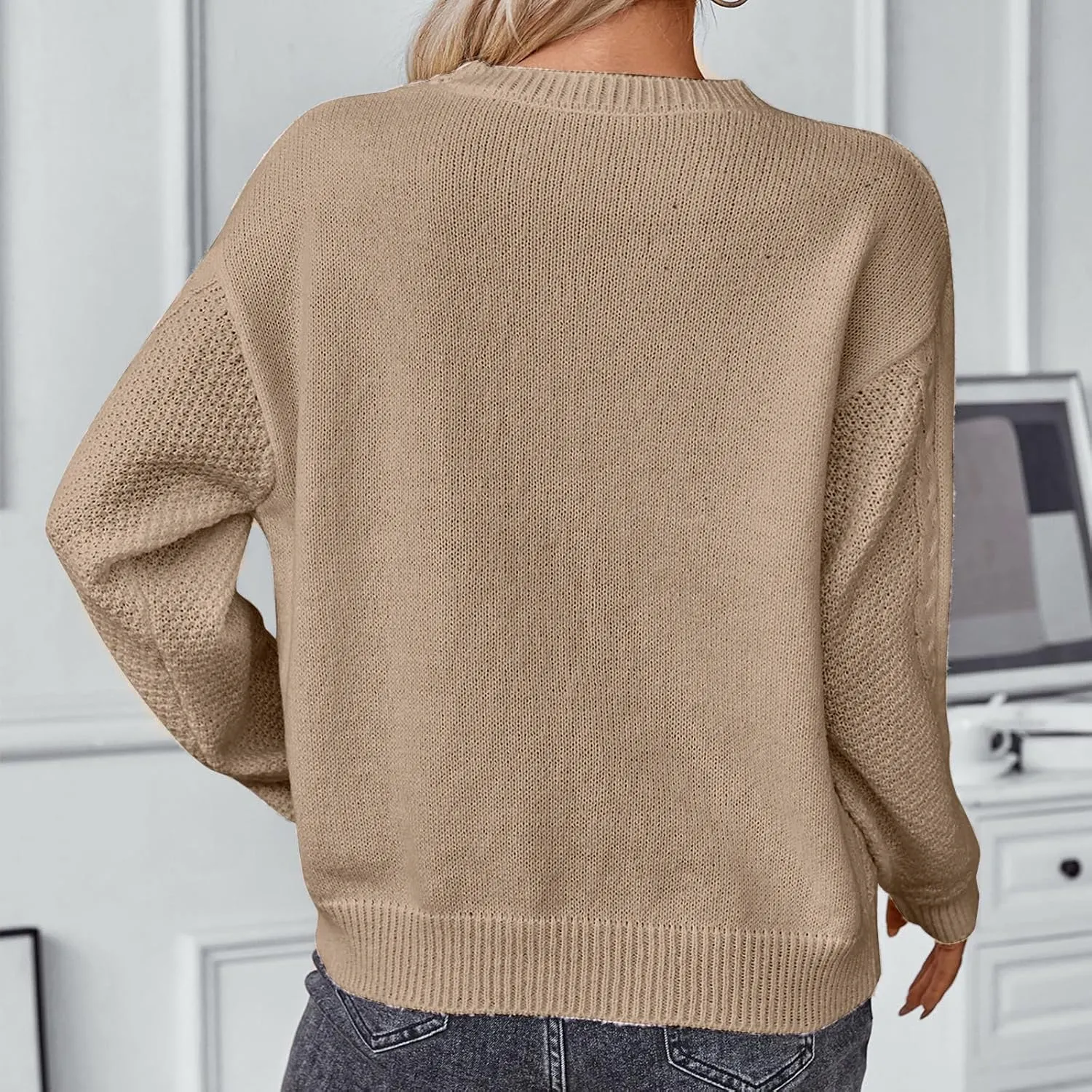 Pullover Sweaters for Women Fall Fashion 2024 Solid Cable Knit Sweater Long Sleeve Crewneck Casual Winter Sweaters