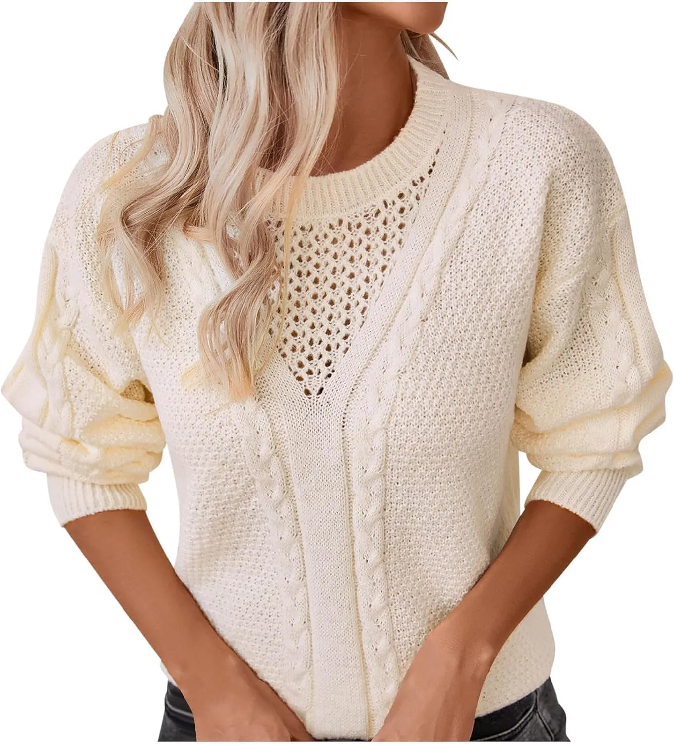 Pullover Sweaters for Women Fall Fashion 2024 Solid Cable Knit Sweater Long Sleeve Crewneck Casual Winter Sweaters
