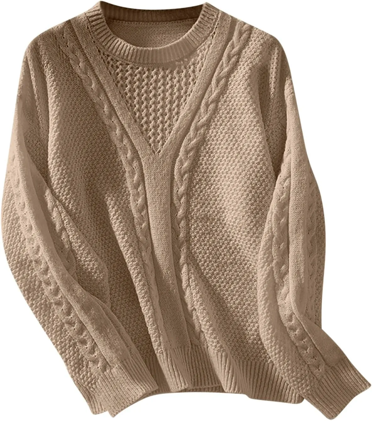 Pullover Sweaters for Women Fall Fashion 2024 Solid Cable Knit Sweater Long Sleeve Crewneck Casual Winter Sweaters