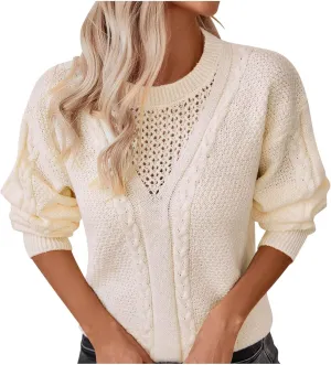 Pullover Sweaters for Women Fall Fashion 2024 Solid Cable Knit Sweater Long Sleeve Crewneck Casual Winter Sweaters
