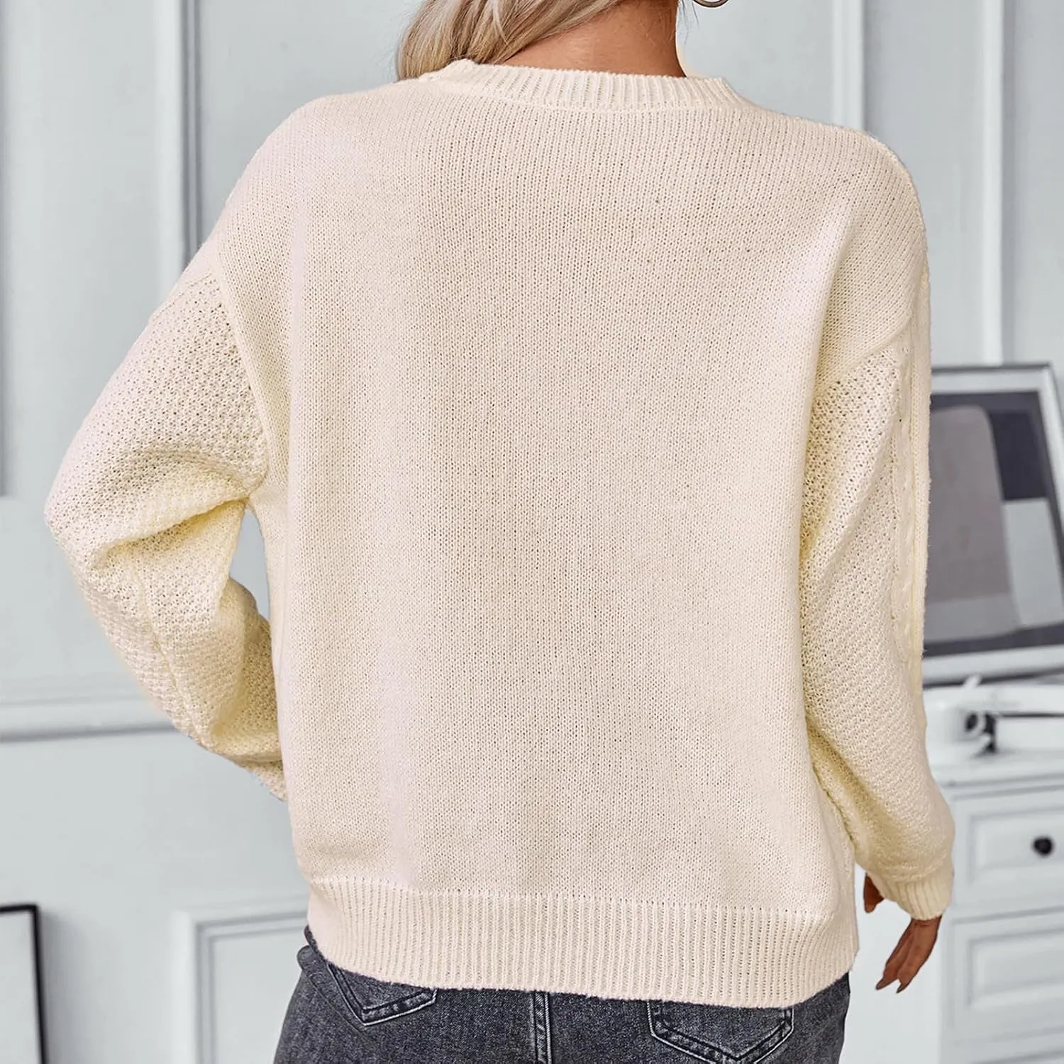 Pullover Sweaters for Women Fall Fashion 2024 Solid Cable Knit Sweater Long Sleeve Crewneck Casual Winter Sweaters
