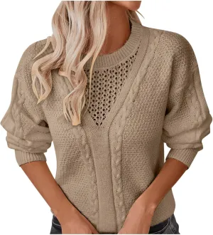 Pullover Sweaters for Women Fall Fashion 2024 Solid Cable Knit Sweater Long Sleeve Crewneck Casual Winter Sweaters