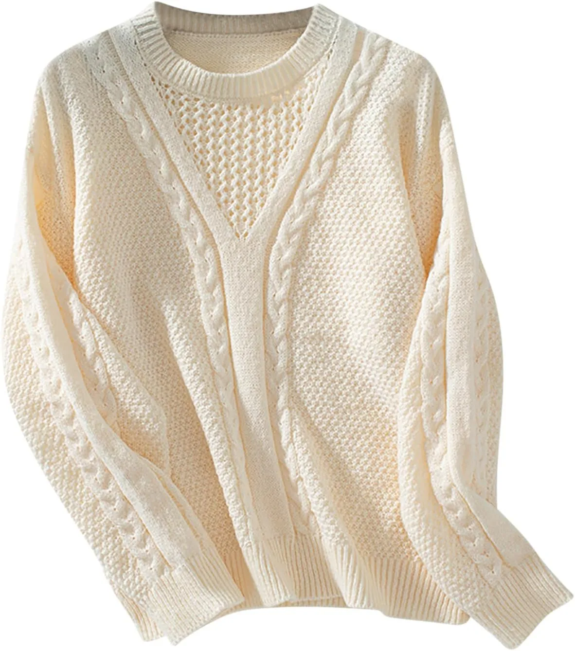 Pullover Sweaters for Women Fall Fashion 2024 Solid Cable Knit Sweater Long Sleeve Crewneck Casual Winter Sweaters