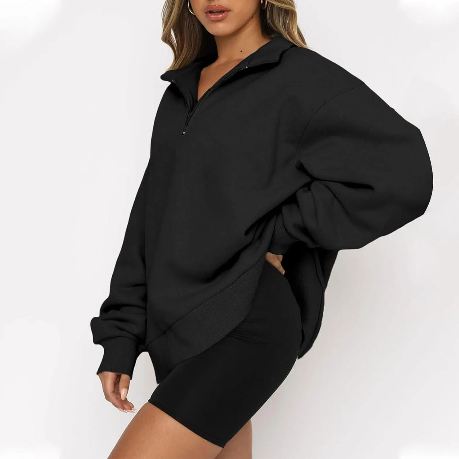 Quarter Zip Pullover Women Loose Fit Fleece Oversized Sweatshirt Comfy Half Zip Lightweight Sweatshirts Fall Clothes