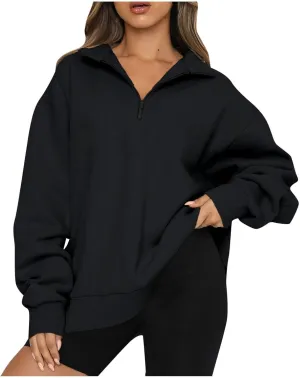 Quarter Zip Pullover Women Loose Fit Fleece Oversized Sweatshirt Comfy Half Zip Lightweight Sweatshirts Fall Clothes