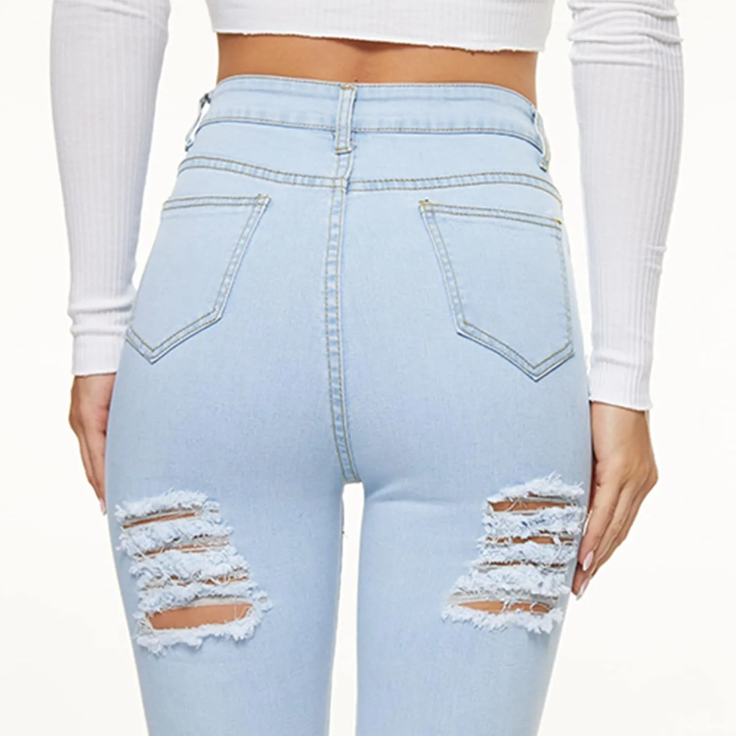 Ripped Jeans Womens Bell Bottom Jeans for Women High Rise Flare Pants Destroyed Distressed Skinny Retro Denim