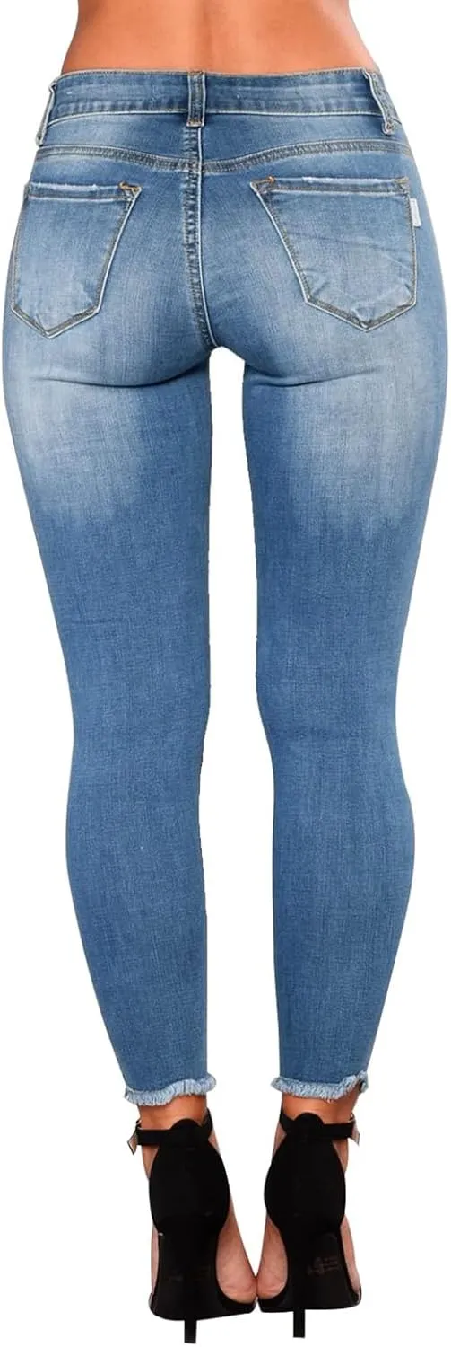 Ripped Jeans Womens Fall Fashion 2024 Trendy Winter Skinny Jeans High Waisted Tummy Control Jeggings Denim Leggings