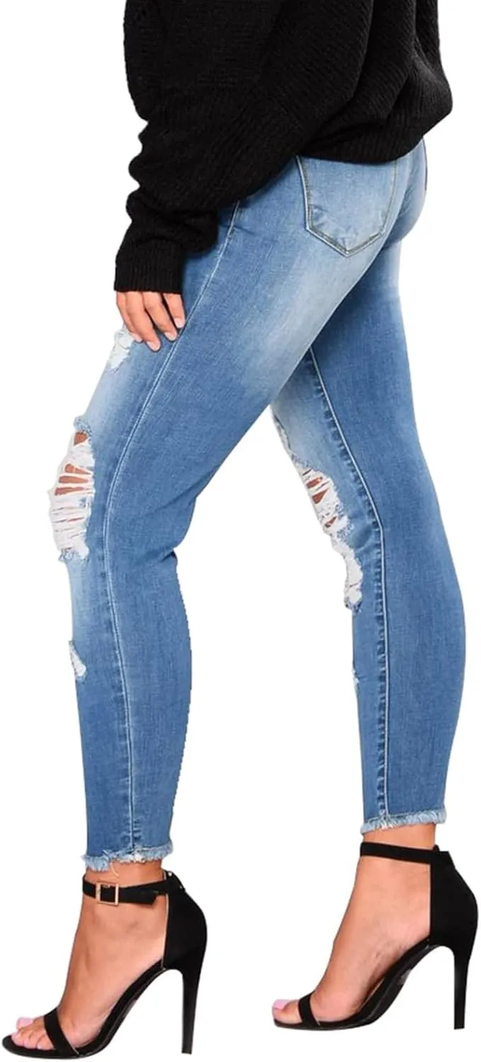 Ripped Jeans Womens Fall Fashion 2024 Trendy Winter Skinny Jeans High Waisted Tummy Control Jeggings Denim Leggings