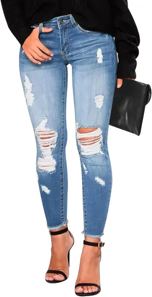 Ripped Jeans Womens Fall Fashion 2024 Trendy Winter Skinny Jeans High Waisted Tummy Control Jeggings Denim Leggings