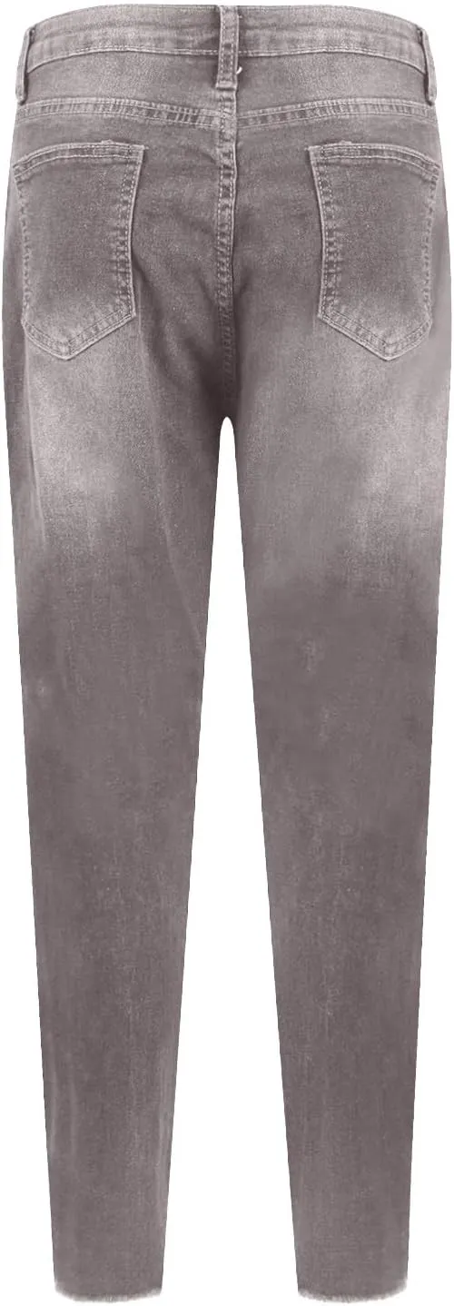 Ripped Jeans Womens High Waisted Skinny Jeans Y2K Petite Sexy Crop Denim Pants Distressed Raw Hem Jean Joggers