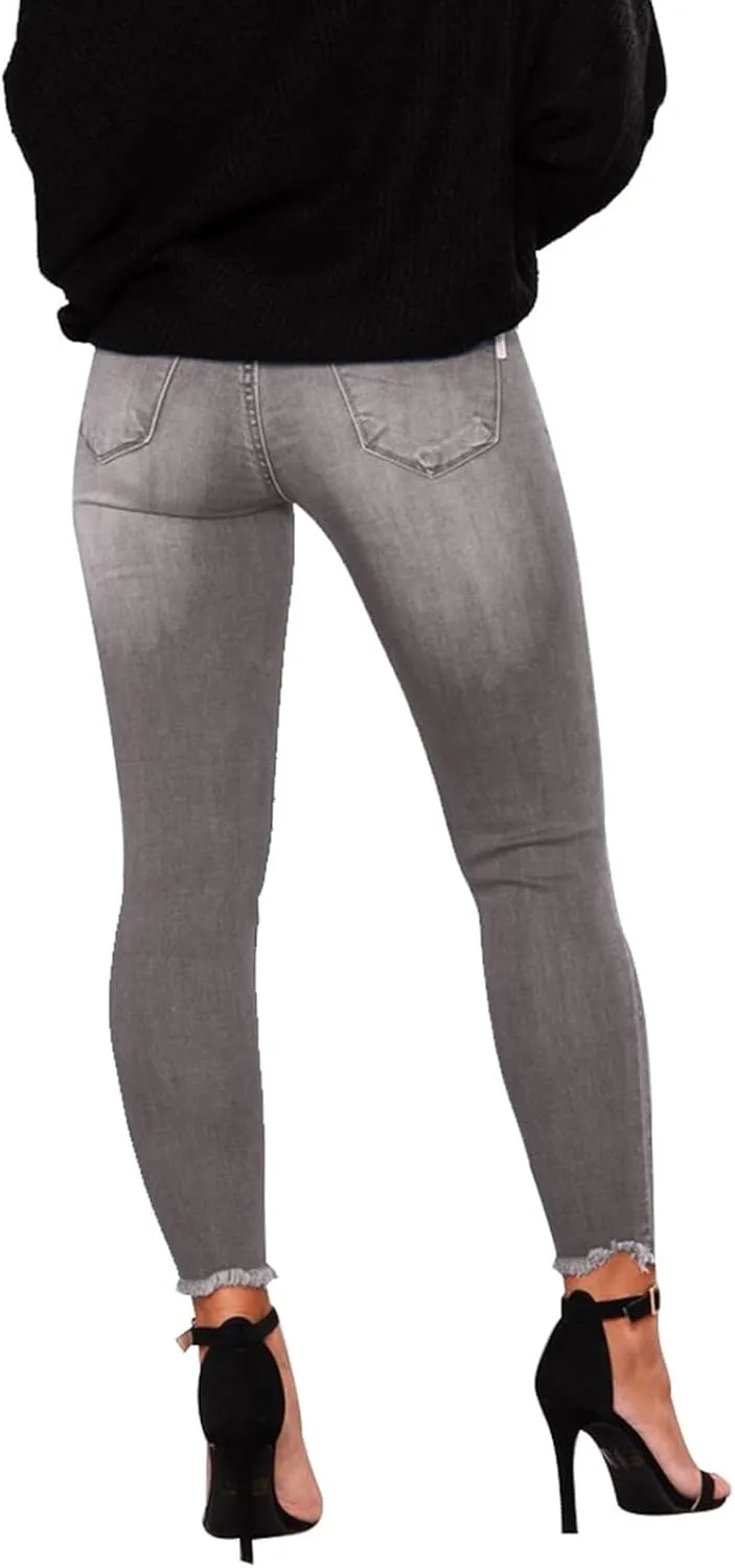 Ripped Jeans Womens High Waisted Skinny Jeans Y2K Petite Sexy Crop Denim Pants Distressed Raw Hem Jean Joggers