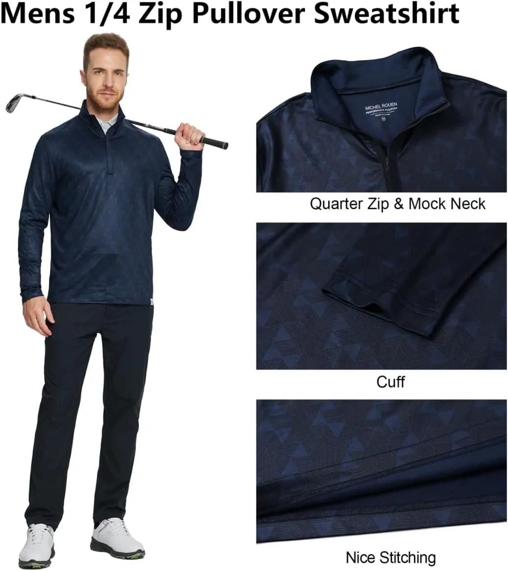 Rouen Quarter Zip Pullover Men Performance Dry Fit Mock Neck Brushed Casual Sports Golf Mens 1/4 Zip Pullover Sweatshirts
