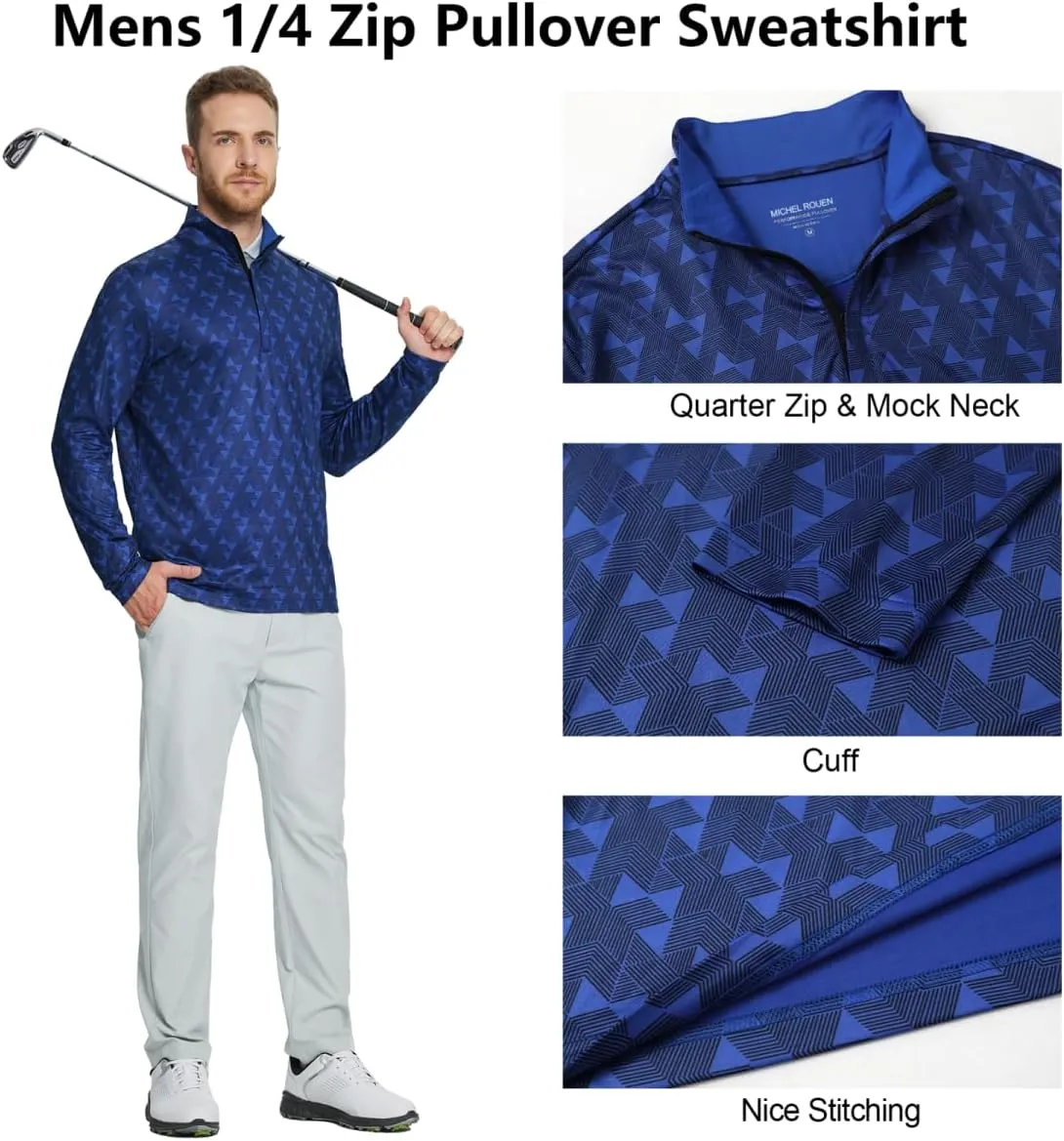 Rouen Quarter Zip Pullover Men Performance Dry Fit Mock Neck Brushed Casual Sports Golf Mens 1/4 Zip Pullover Sweatshirts