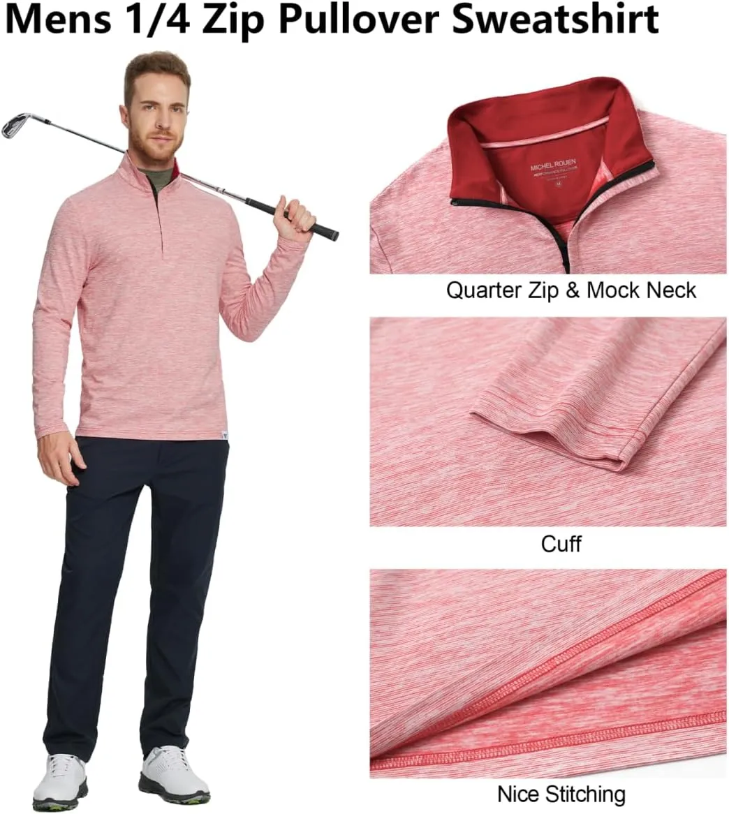 Rouen Quarter Zip Pullover Men Performance Dry Fit Mock Neck Brushed Casual Sports Golf Mens 1/4 Zip Pullover Sweatshirts