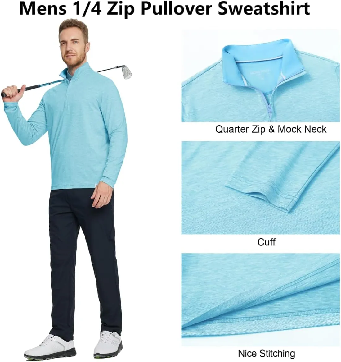 Rouen Quarter Zip Pullover Men Performance Dry Fit Mock Neck Brushed Casual Sports Golf Mens 1/4 Zip Pullover Sweatshirts
