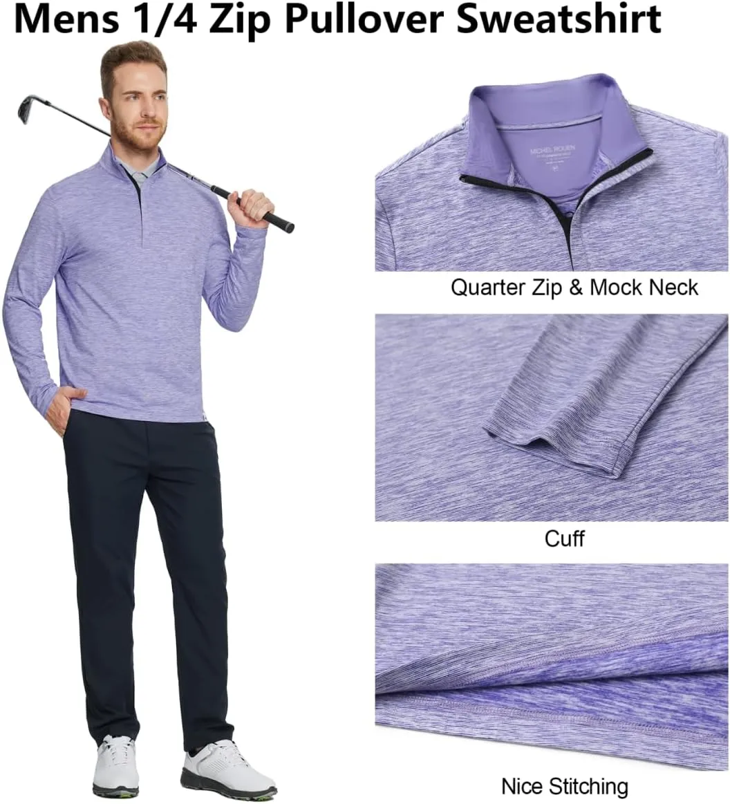 Rouen Quarter Zip Pullover Men Performance Dry Fit Mock Neck Brushed Casual Sports Golf Mens 1/4 Zip Pullover Sweatshirts