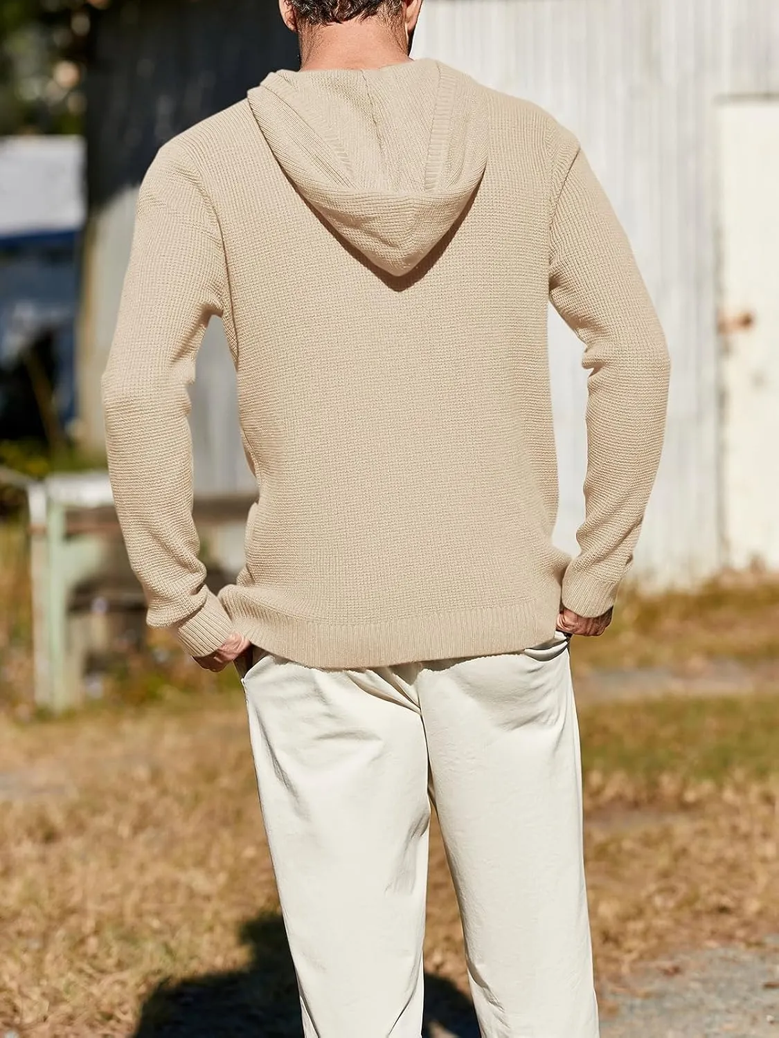 Runcati Mens Hoodies Pullover Waffle Knit Sweater Long Sleeve Lightweight Hooded Sweatshirt