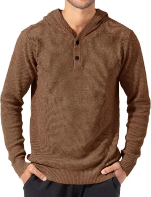 Runcati Mens Hoodies Pullover Waffle Knit Sweater Long Sleeve Lightweight Hooded Sweatshirt
