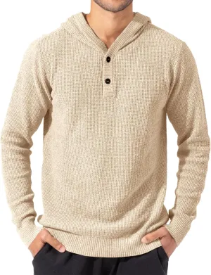 Runcati Mens Hoodies Pullover Waffle Knit Sweater Long Sleeve Lightweight Hooded Sweatshirt