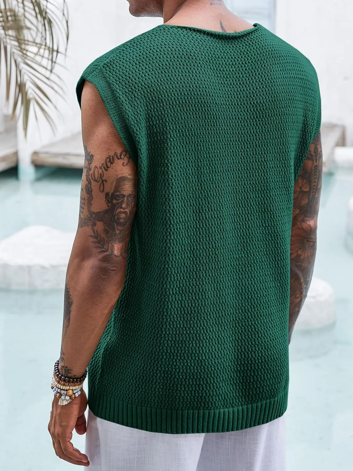 Runcati Mens Knitted Tank Tops Casual Crochet Cap Sleeve T-Shirts Summer Beach Hippie Sweater Vest
