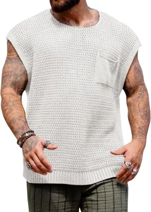 Runcati Mens Knitted Tank Tops Casual Crochet Cap Sleeve T-Shirts Summer Beach Hippie Sweater Vest