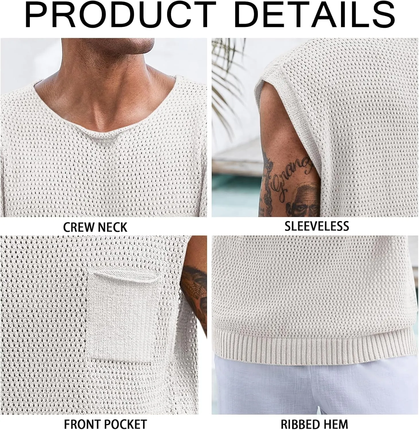 Runcati Mens Knitted Tank Tops Casual Crochet Cap Sleeve T-Shirts Summer Beach Hippie Sweater Vest