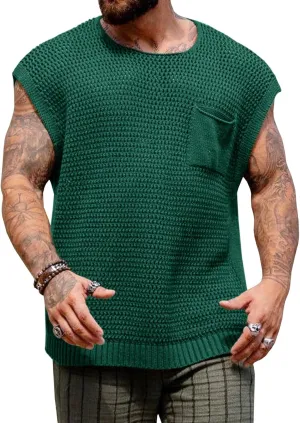Runcati Mens Knitted Tank Tops Casual Crochet Cap Sleeve T-Shirts Summer Beach Hippie Sweater Vest