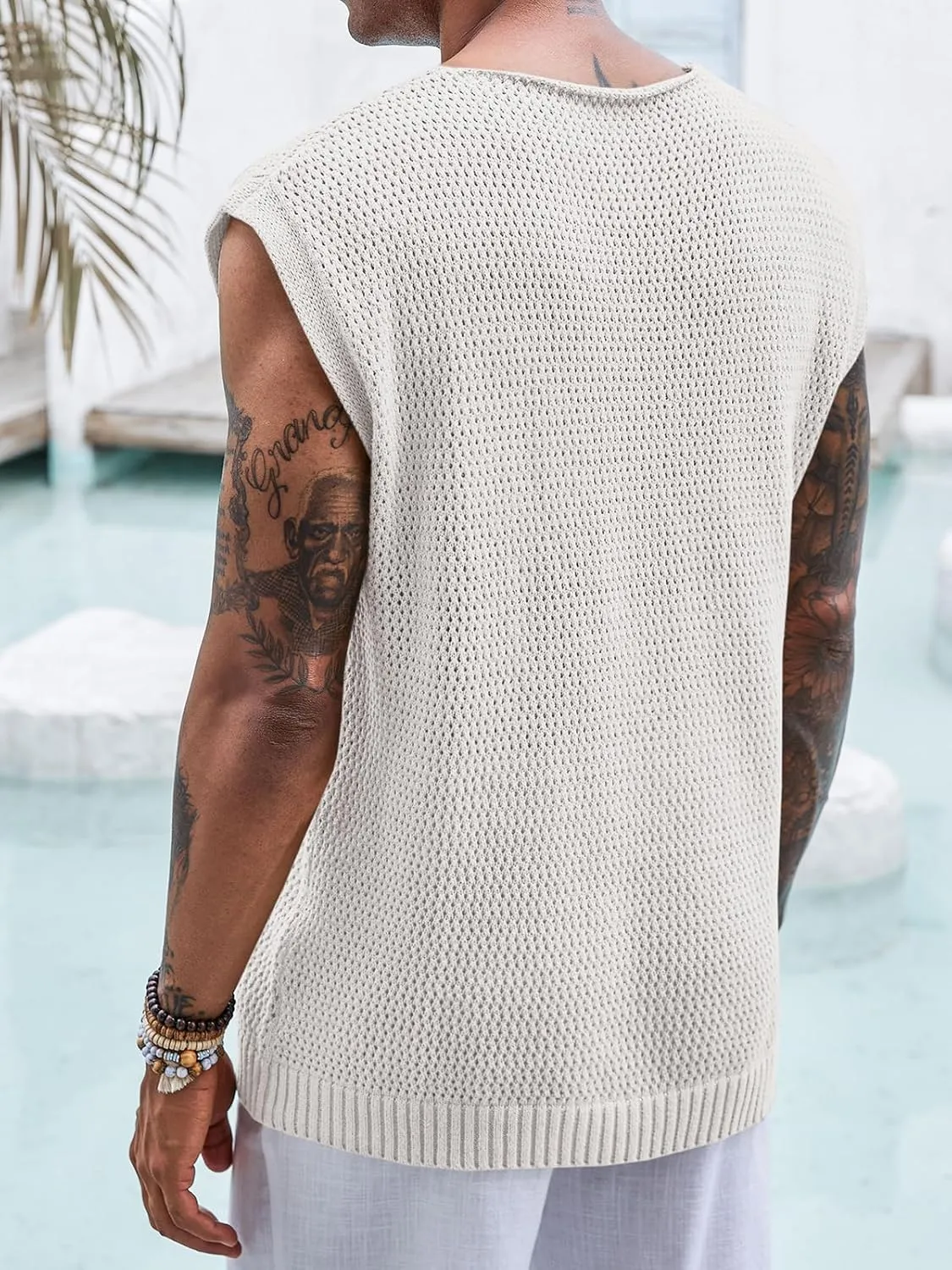 Runcati Mens Knitted Tank Tops Casual Crochet Cap Sleeve T-Shirts Summer Beach Hippie Sweater Vest