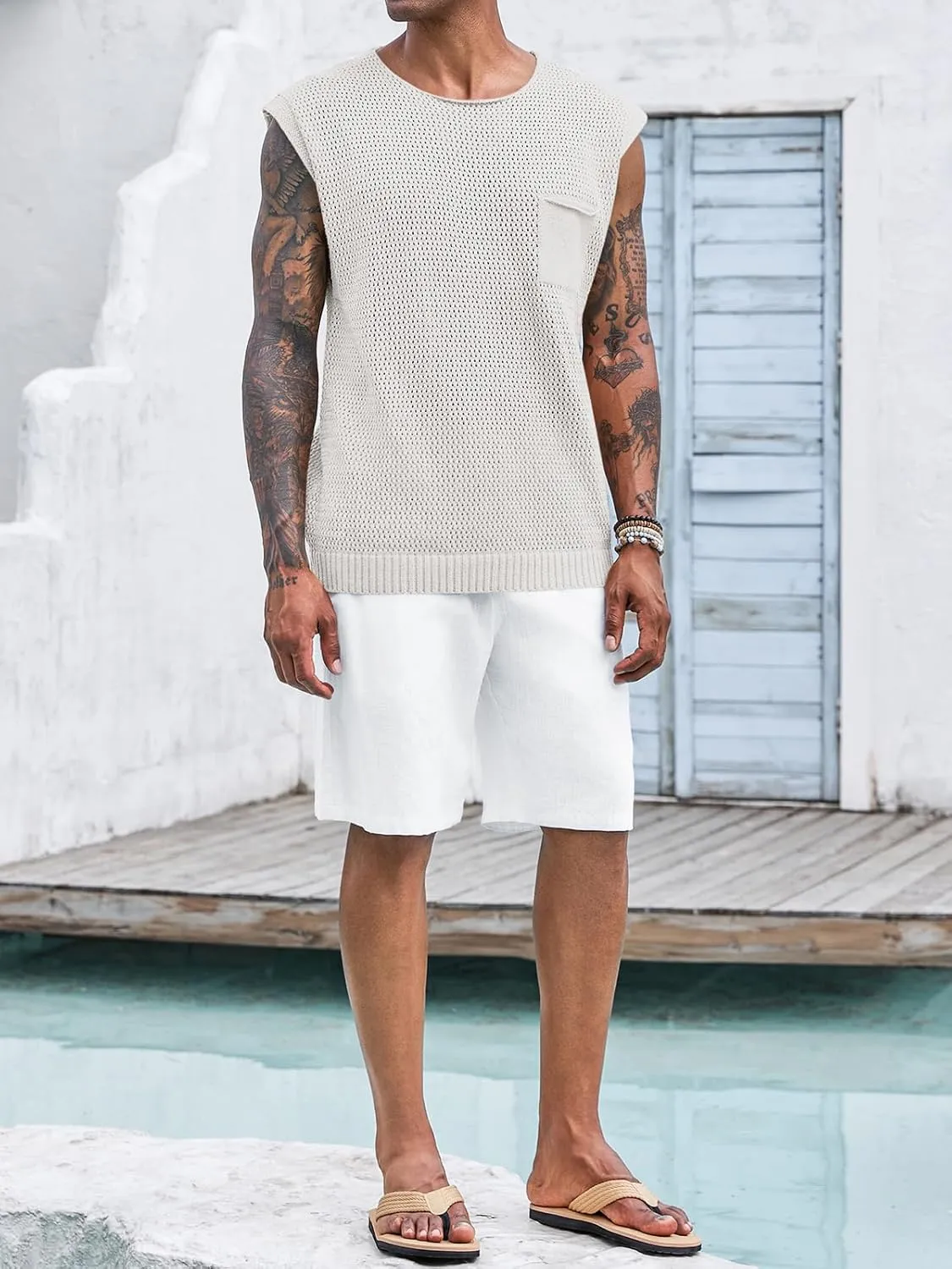 Runcati Mens Knitted Tank Tops Casual Crochet Cap Sleeve T-Shirts Summer Beach Hippie Sweater Vest