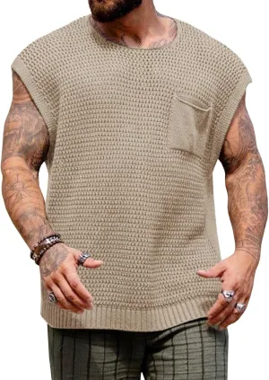 Runcati Mens Knitted Tank Tops Casual Crochet Cap Sleeve T-Shirts Summer Beach Hippie Sweater Vest