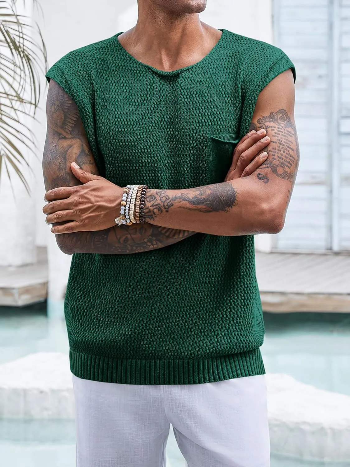 Runcati Mens Knitted Tank Tops Casual Crochet Cap Sleeve T-Shirts Summer Beach Hippie Sweater Vest